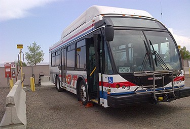 A Grand Valley Transit bus preparing to refuel at Grand Junction's CNG station.
