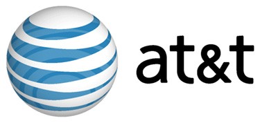 A graphic of a circle with blue stripes and the word "at&t" written next to it.